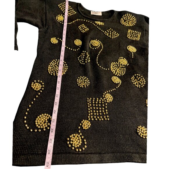 Sarah Morgan Vintage Black Knit Gold Beading Tunic Sweater Dress sz S - Picture 11 of 12